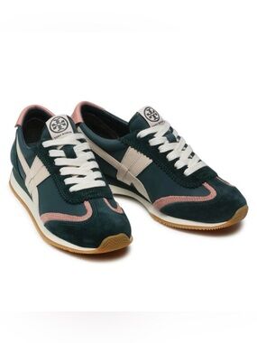 Tory Burch Hank Sneakers in Bottle Green and Pink Moon